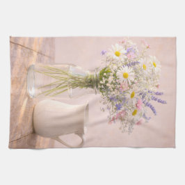 Landhaus-Wildblumen-Glas und Keramik-Krug Geschirrtuch
