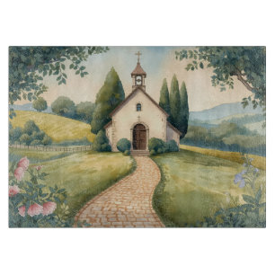 Landhausidyll-Kapellenweg-Pastell-Landschaft Schneidebrett