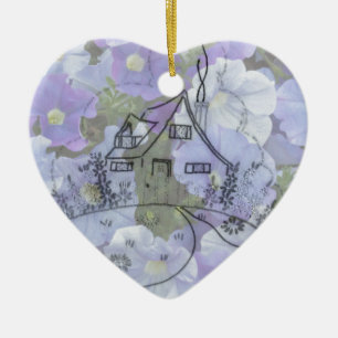 Landhausstickerei & Petunien Keramik Ornament