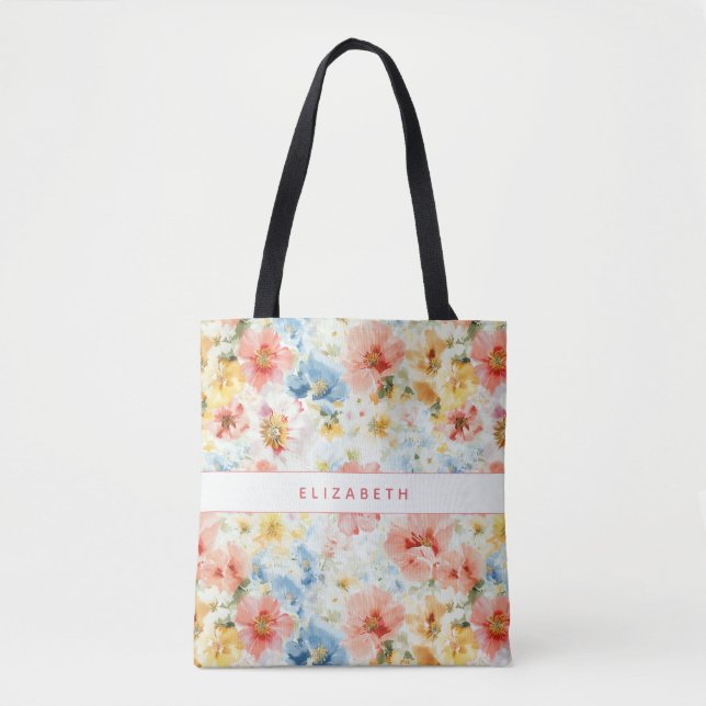 Landhausstil Aquarell Blumen Name Geschenk Wildblu Tasche (Vorderseite)