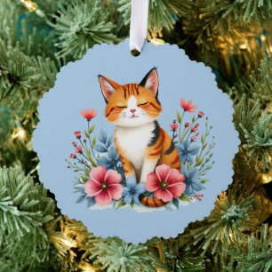 Landhausstil Blumenkatze Ruhige Feline Botanik Ornament Karte