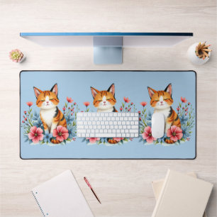 Landhausstil Blumenkatze Ruhige Feline Botanik Schreibtischunterlage