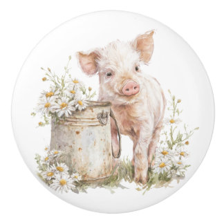 Landhausstil-Blumenschrank-Schwein mit Gänseblümch Keramikknauf