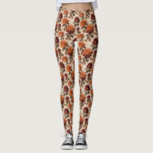 Landhausstil-Rosen in Orangetönen und Rot Leggings