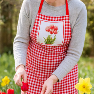 Landhausstil Rot Gingham mit roten Tulpen  Schürze