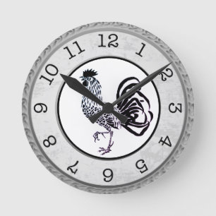 Landhausstil Schwarzer Hahn runde Wanduhr