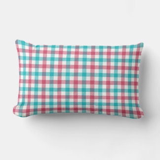 Landhausstil Teal- und Korallenrot-Gingham-Muster Lendenkissen