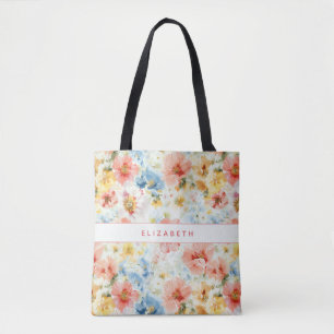 Landhausstil Wasserfarben Blumen Namensgeschenk Wi Tasche