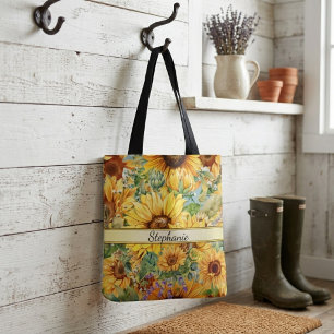 Landhausstil Wasserfarben-Sonnenblumen Tasche
