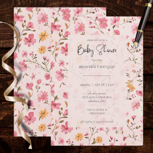 Landhochzeit Baby Shower mit rosa Blumen Einladung