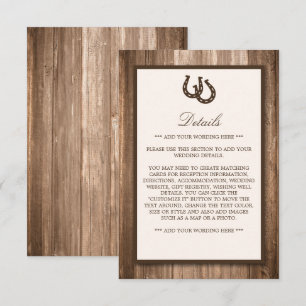 Landhochzeit Hufeisen & Braune Holz Hochzeit Begleitkarte