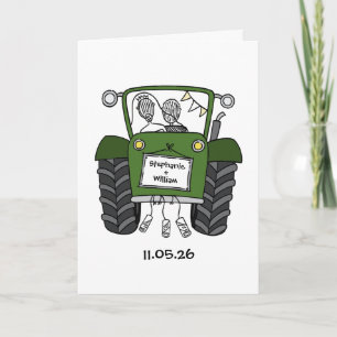 Landhochzeit mit grünem Traktor Karte
