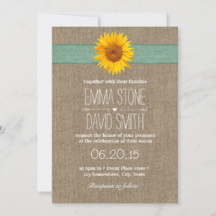 Landhochzeit mit Sonnenblumen und Jute Einladung