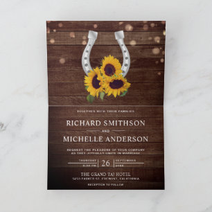 Landhochzeit Sonnenblume Hufeisen QR-Code Einladung