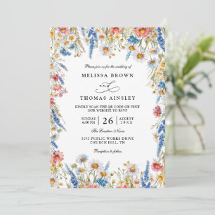 Landhochzeit Wildblumen Rustikal Modern QR Code Einladung