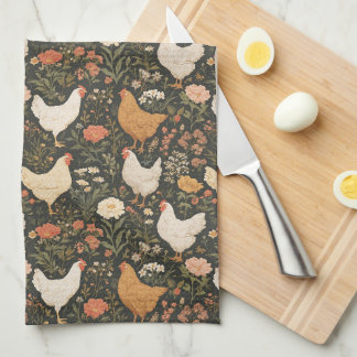 Landhuhn-Blumen auf Schwarz Geschirrtuch