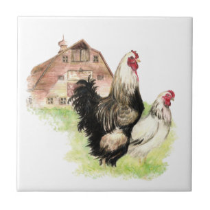 Landhühner und Rasterhühner, Landschaftsszene Fliese