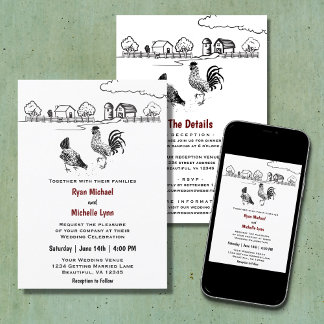 Landhühnerfarm auf einer Hochzeit Einladung