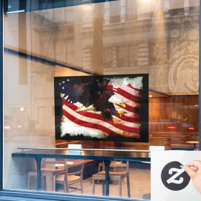 Landing Bald Eagles & U.S. Flag Patriotic Fensteraufkleber (Café-Fenster)