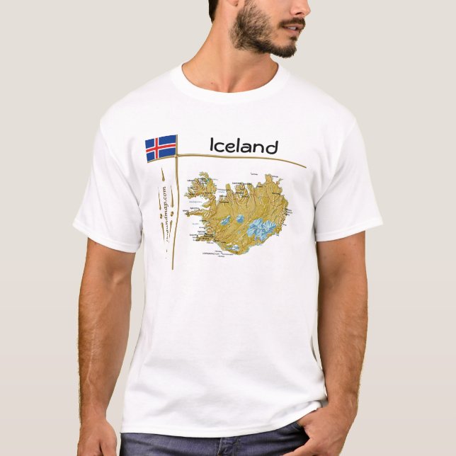 Landkarte Island + Flagge + T - Shirt (Vorderseite)