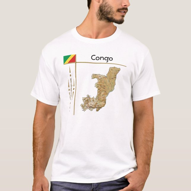 Landkarte Kongo-Brazzaville + Flagge + T - Shirt (Vorderseite)