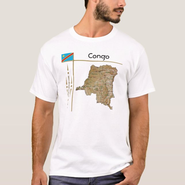 Landkarte Kongo-Kinshasa + Flagge + T - Shirt (Vorderseite)