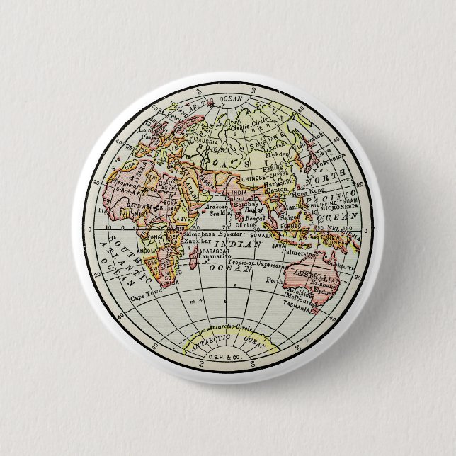 Landkarte Ost-Hemisphäre Globe Travel Art Button (Vorderseite)