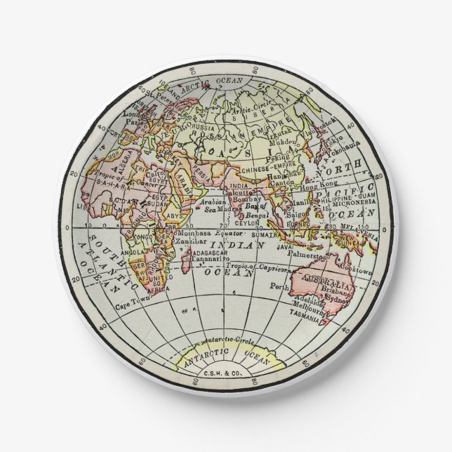 Landkarte Ost-Hemisphäre Globe Travel Art Pappteller (Vorderseite)