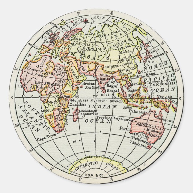 Landkarte Ost-Hemisphäre Globe Travel Art Runder Aufkleber (Vorderseite)