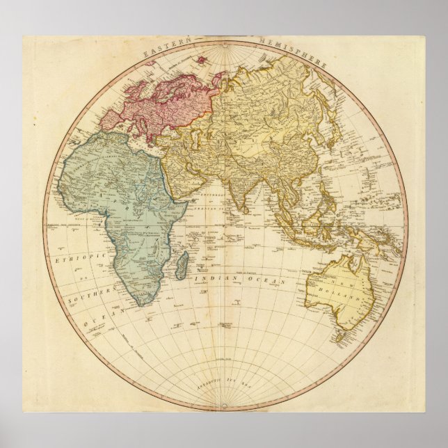 Landkarte Ost-Hemisphäre Poster (Vorne)