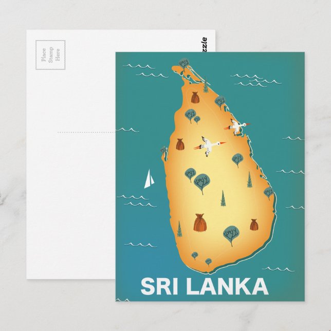Landkarte Sri Lankas Postkarte (Vorne/Hinten)