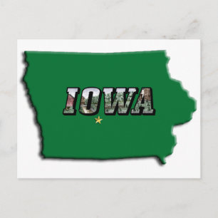 Landkarte von Iowa grüne Umrandung & Foto-Text Postkarte