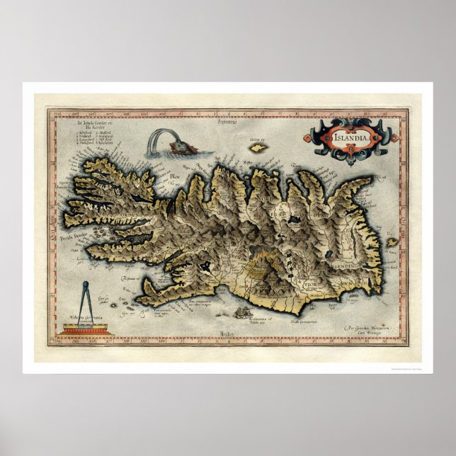 Landkarte von Island nach Mercator Karte 1595 Poster (Vorne)