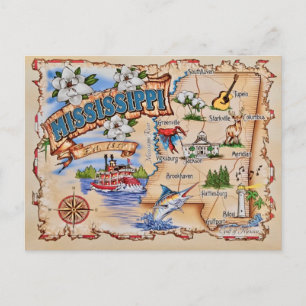 Landkarte von Mississippi auf Postkarte 