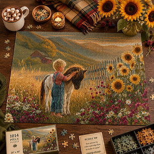 Landkindliches Pony-Sonnenblumen-Bergwiesen-Idyll