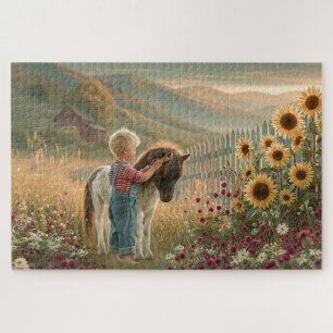 Landkindliches Pony-Sonnenblumen-Bergwiesen-Idyll