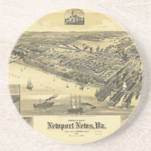 Landkreis-Karte 1891 Newport-Nachrichten-Virginias Sandstein Untersetzer