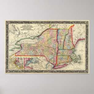 Landkreis-Karte der Staaten von New York Poster