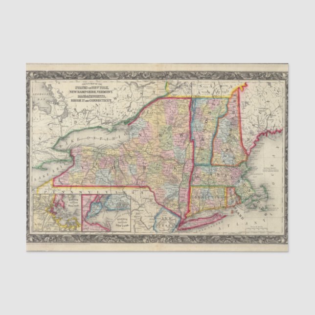 Landkreis-Karte der Staaten von New York Seidenpapier (Vorderseite)