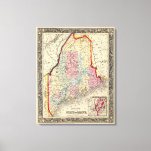Landkreis-Karte des Staat von Maine Leinwanddruck