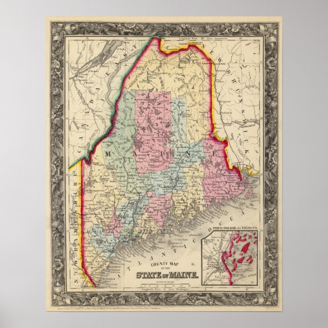 Landkreis-Karte des Staat von Maine Poster (Vorne)