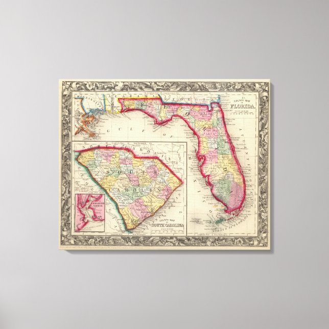 Landkreis Karte von Florida Leinwanddruck (Vorderseite)