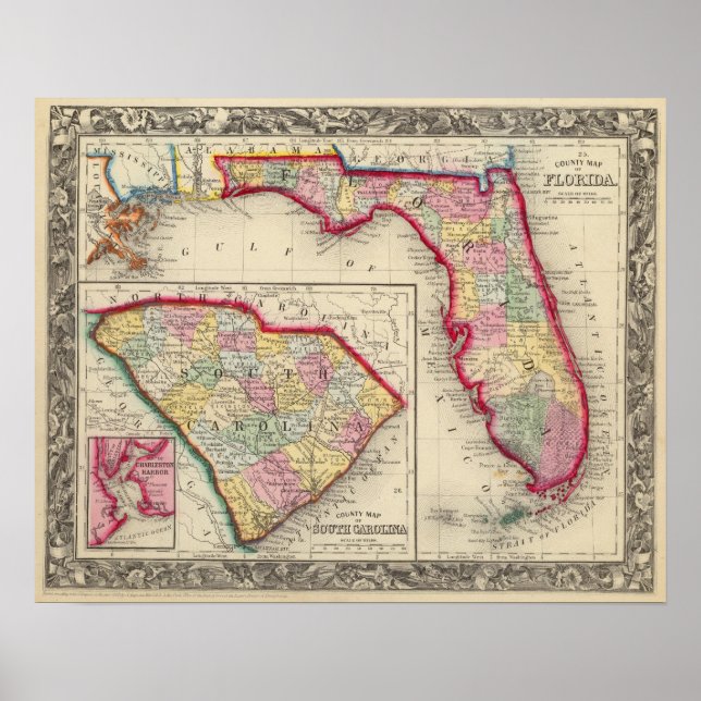 Landkreis Karte von Florida Poster (Vorne)