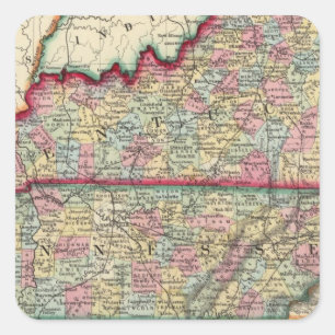 Landkreis-Karte von Kentucky und von Tennessee Quadratischer Aufkleber