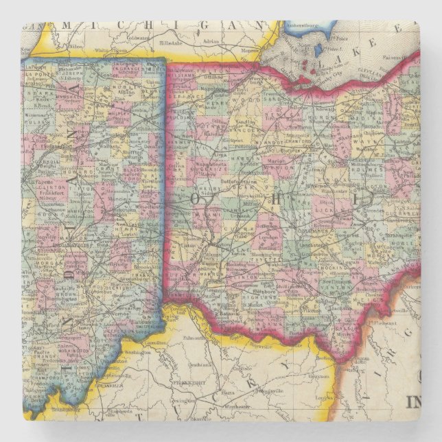 Landkreis-Karte von Ohio und von Indiana Steinuntersetzer (Vorderseite)