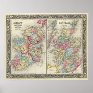 Landkreis-Karte von Schottland Poster
