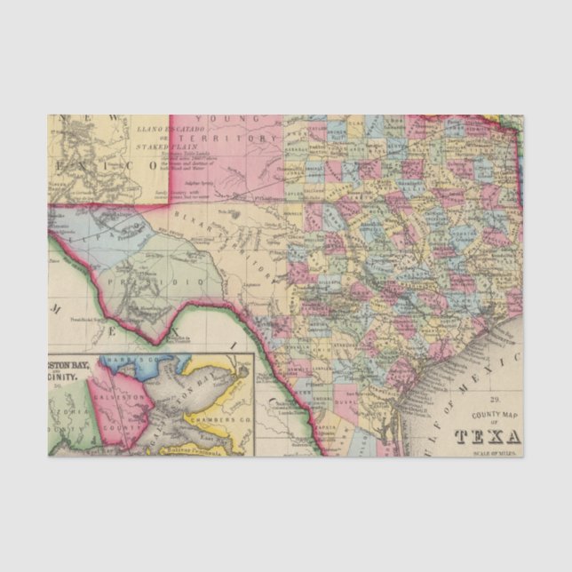 Landkreis-Karte von Texas Seidenpapier (Vorderseite)