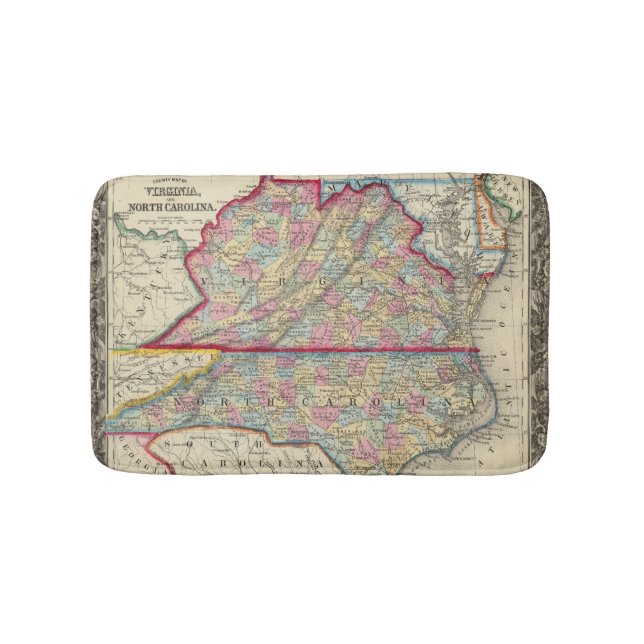 Landkreis-Karte von Virginia und von Nord-Carolina Badematte (Vorderseite)