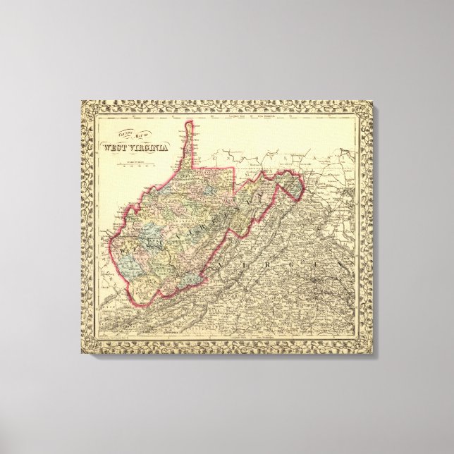 Landkreis-Karte West Virginia Leinwanddruck (Vorderseite)