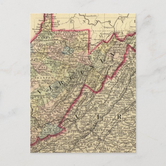 Landkreis-Karte West Virginia Postkarte (Vorderseite)